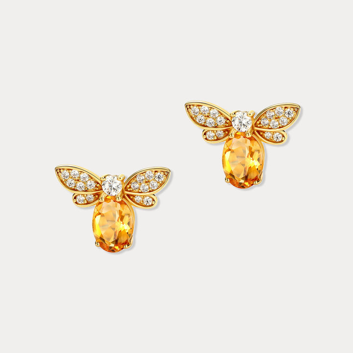 Citrine Honey Bee Sterling Silver Earrings