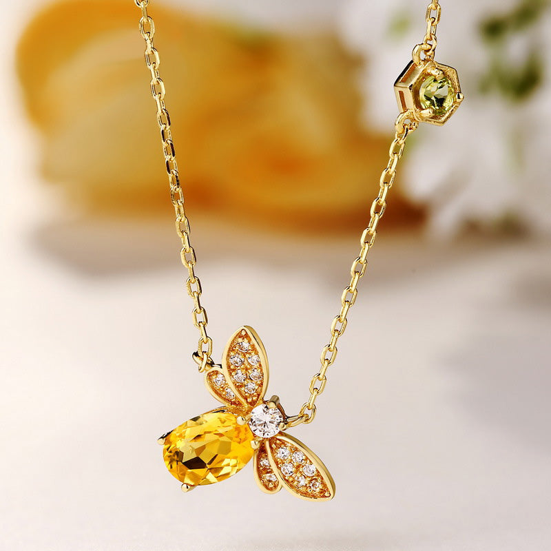 Citrine Honey Bee Pendant Necklace