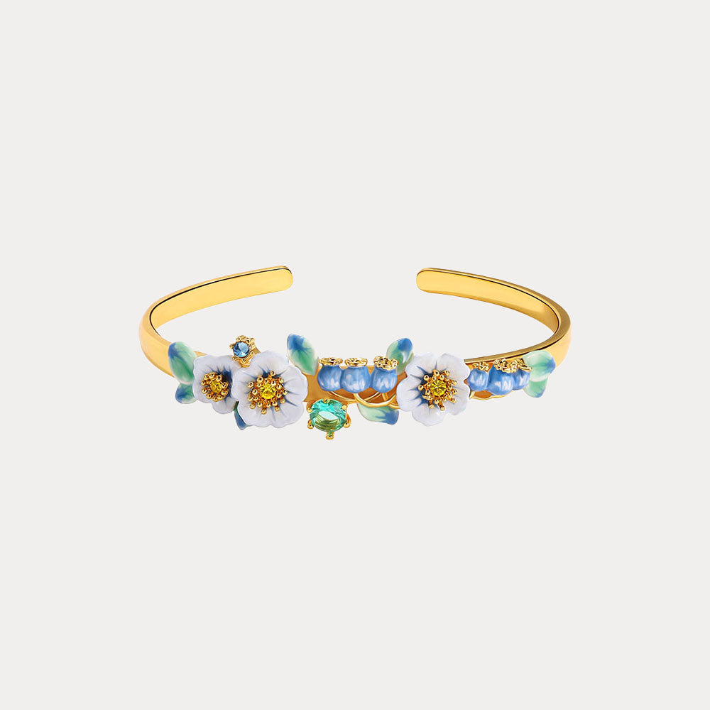 Selenichast Enamel Blueberry Flower Cuff Bracelet