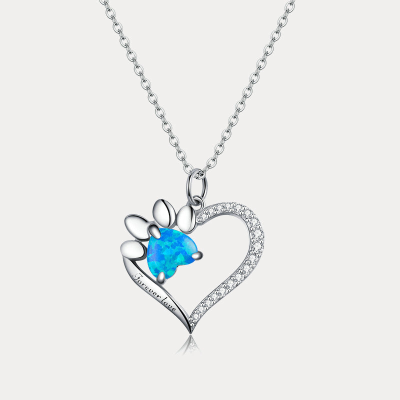 Selenichast Silver Opal Cat Paw Heart Necklace