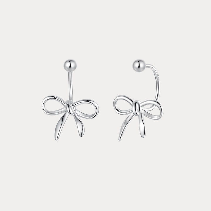 Selenichast Silver Bow Hook Earrings