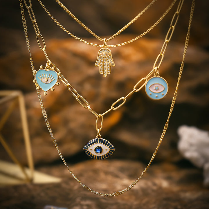 Evil Eye Heart Gold Necklace