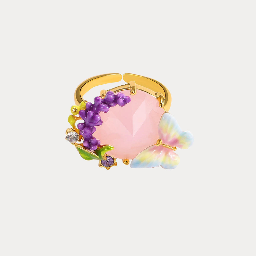 Selenichast Pink Crystal Lavender Butterfly Ring