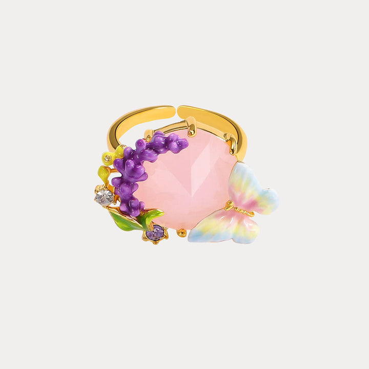 Selenichast Pink Crystal Lavender Butterfly Ring
