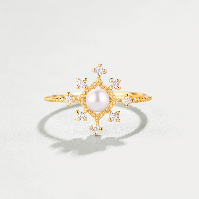 Selenichast Gold Snowflake Pearl Ring