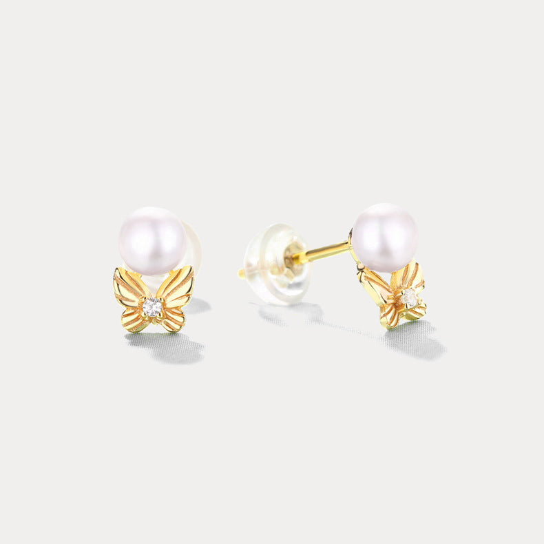 Dream Catching Butterfly Pearl Gold Earrings