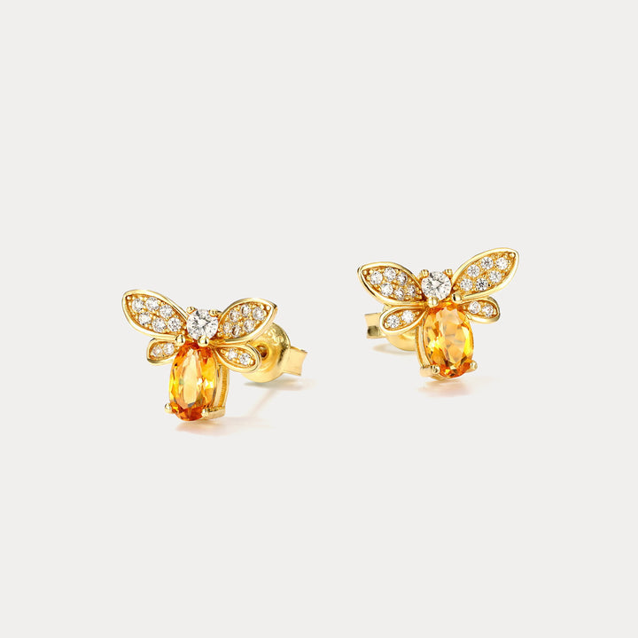Selenichast Citrine Honey Bee Earrings
