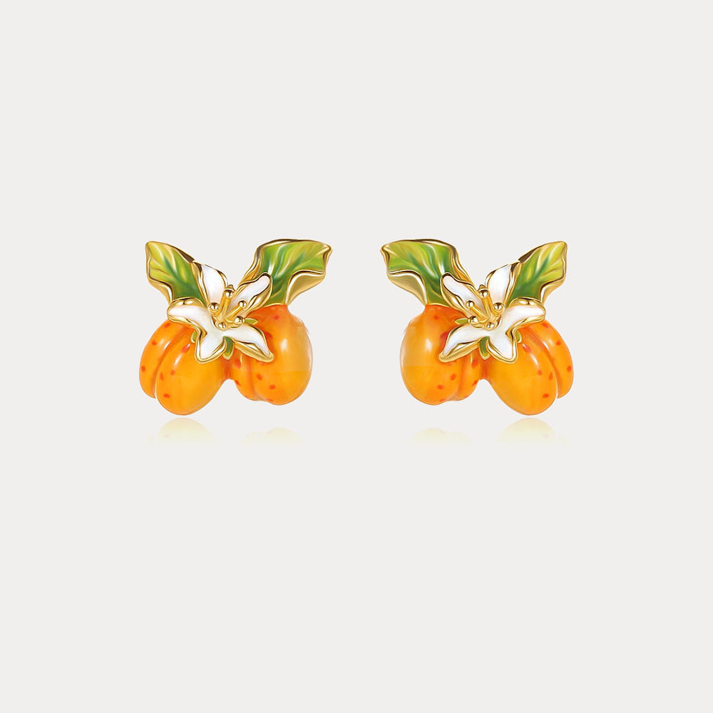Selenichast Golden Plum Flower Stud Earrings