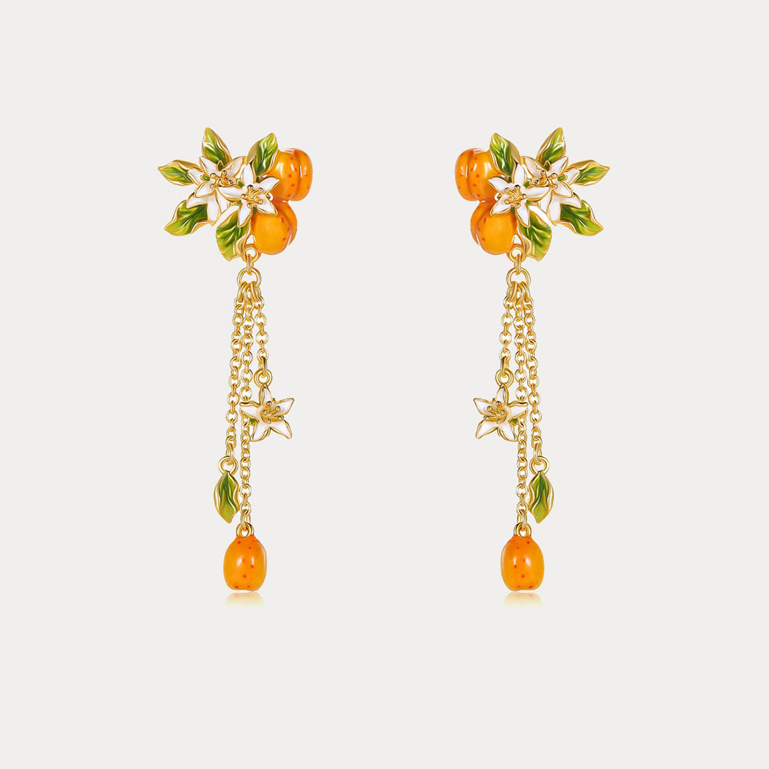 Selenichast Golden Plum Flower Drop Earrings
