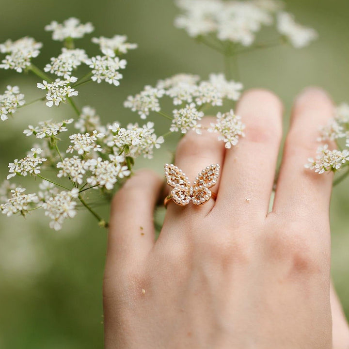 Butterfly Pearl Gold Ring