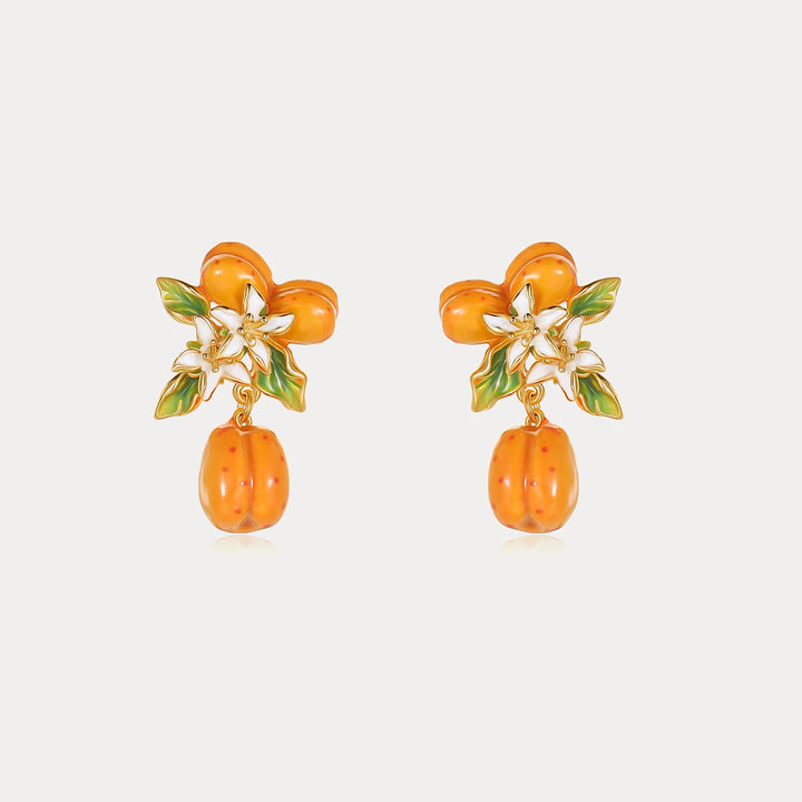 Selenichast Golden Plum Flower Earrings
