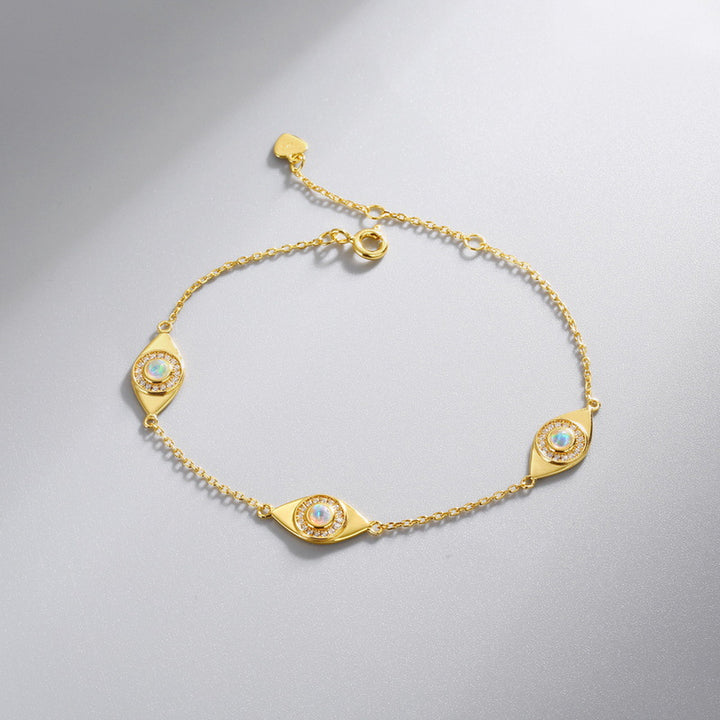 Opal Evil Eye Station Sterling Silver Bracelet