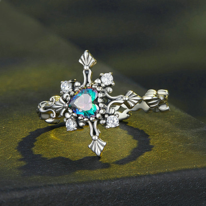 Heart Cross Silver Adjustable Ring