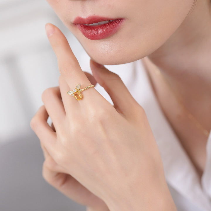 Citrine Honey Bee Open Ring