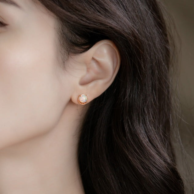 Fire Opal Round Studs Earrings