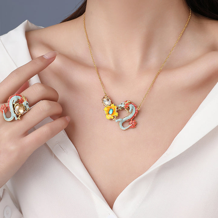 Enamel Zodiac Dragon Wintersweet Necklace