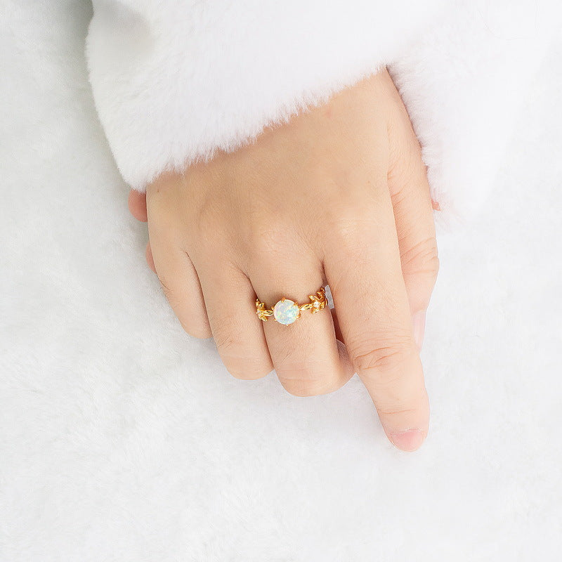 Opal Olive Branch Diamond Gold Ring