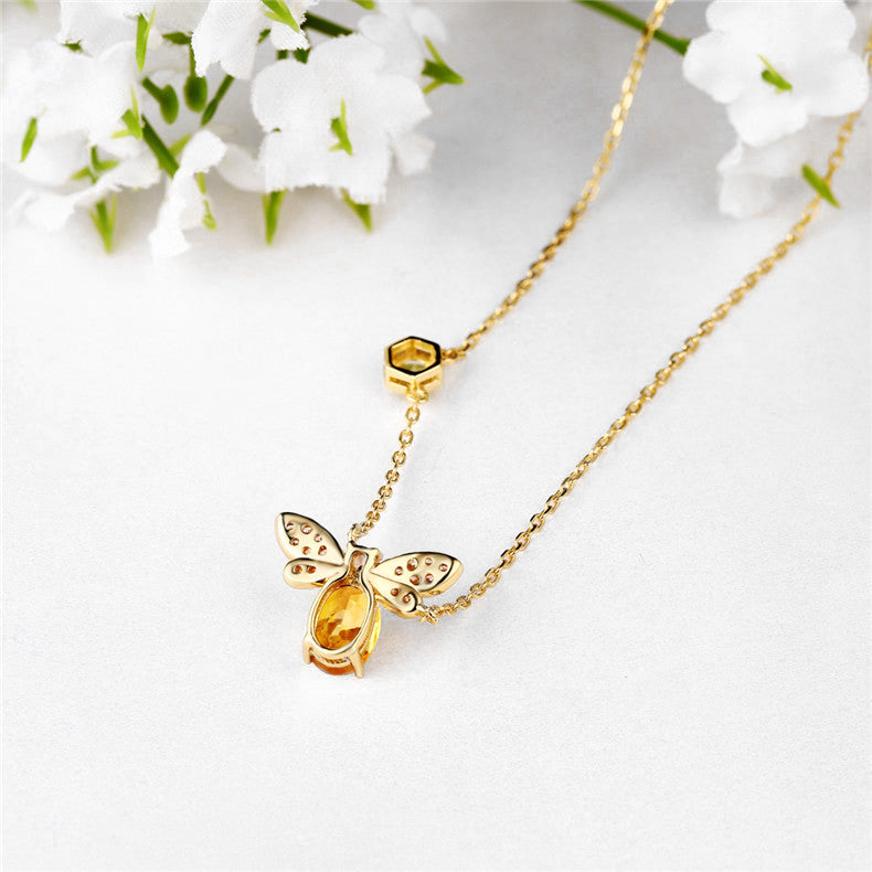 Citrine Honey Bee Silver Necklace