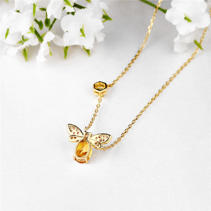 Citrine Honey Bee Silver Necklace