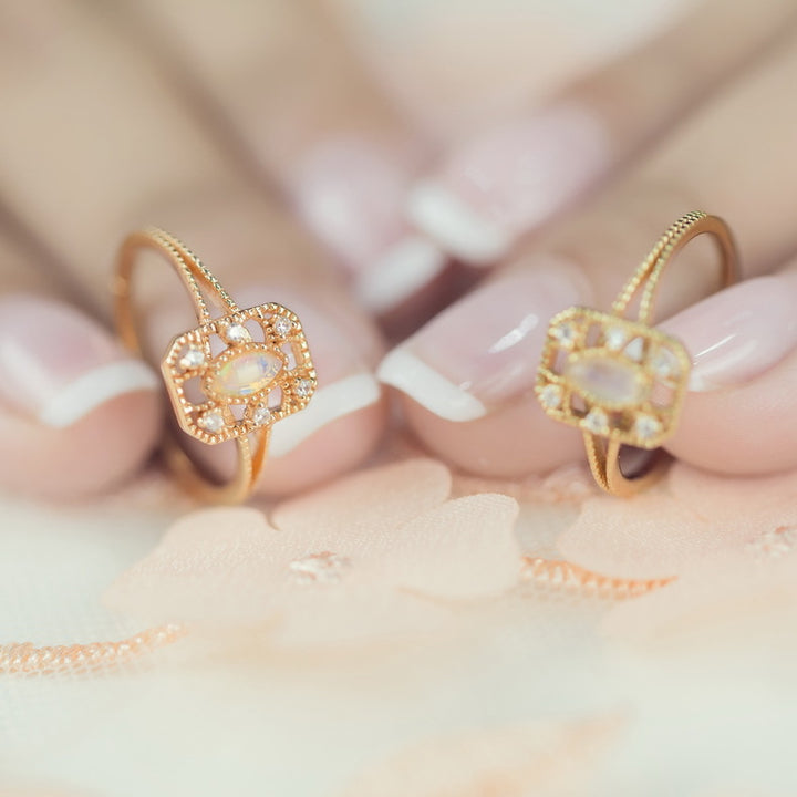 Opal Square Vintage Gold Ring
