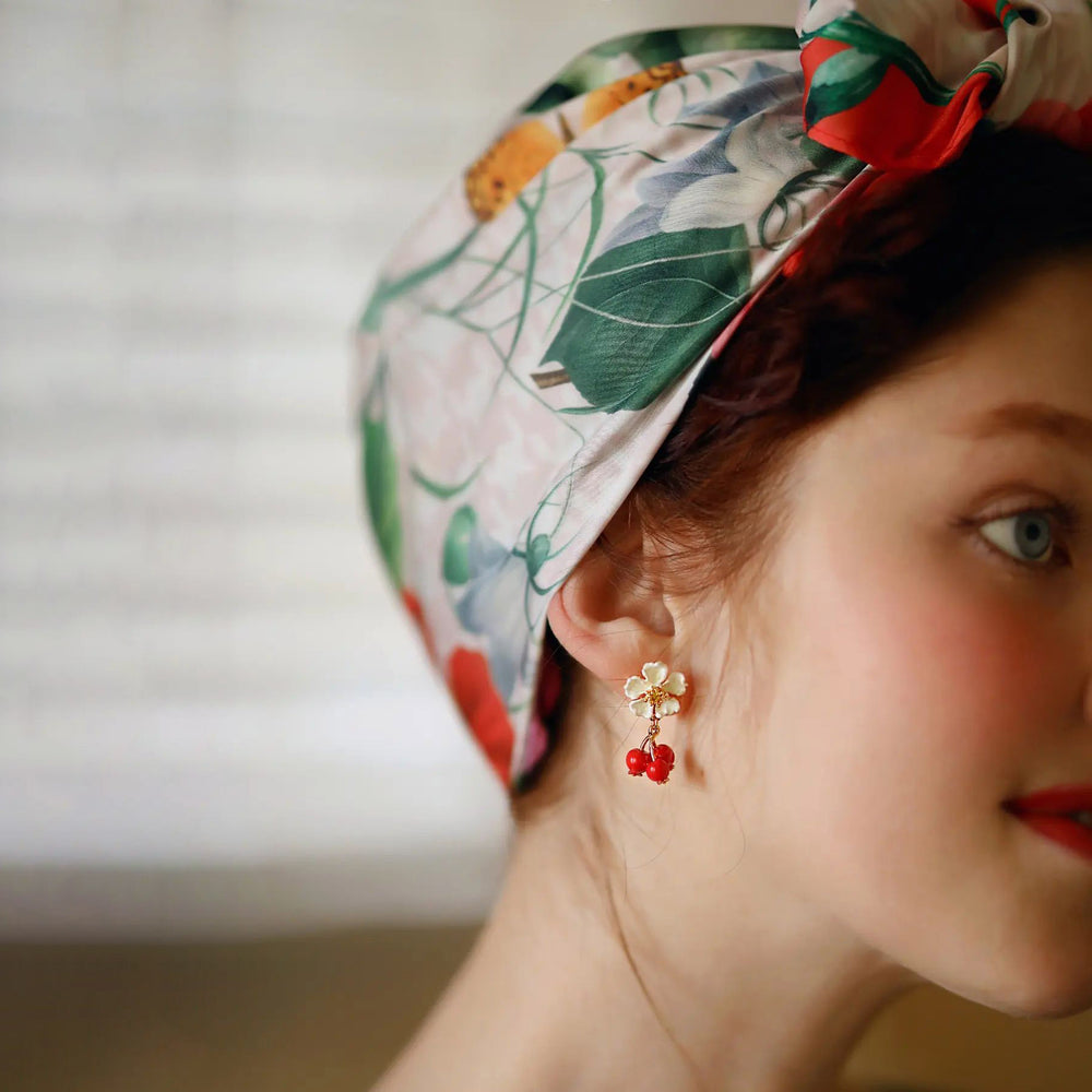 enamel cranberry flower earrings