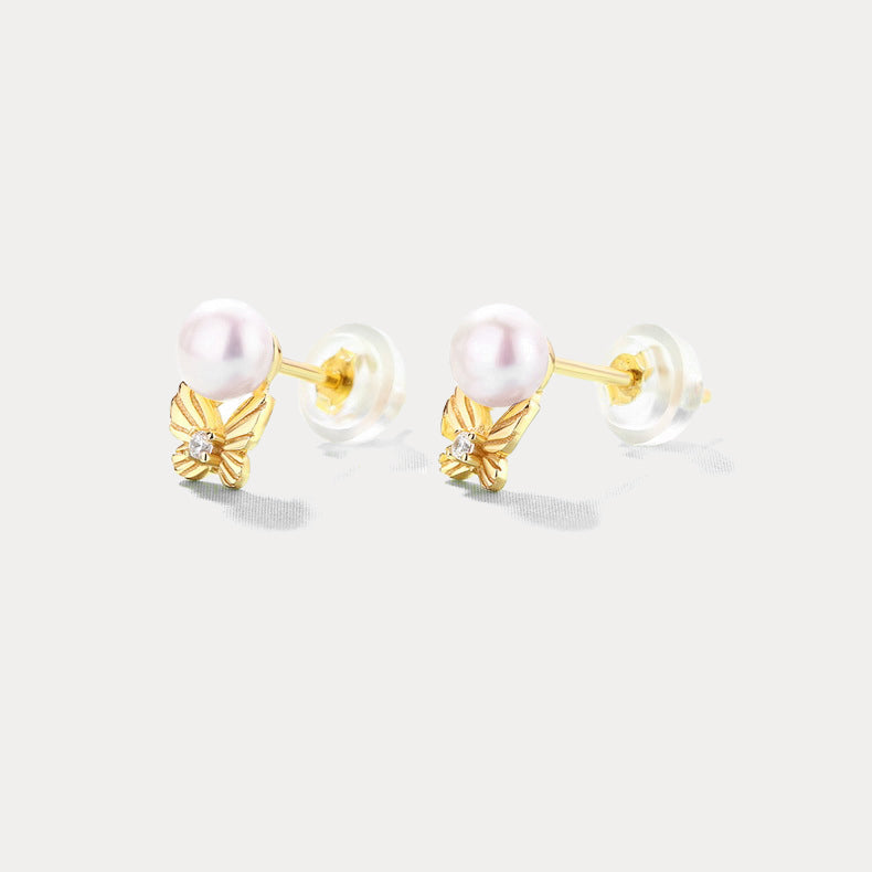 Dream Catching Butterfly Pearl Stud Earrings