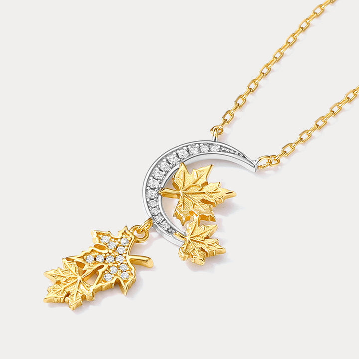Maple Leaves Moon Silver Necklace