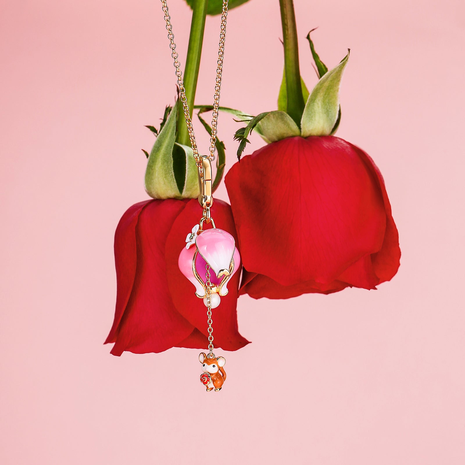 Rose Hamster Locket Necklace Gift for Her