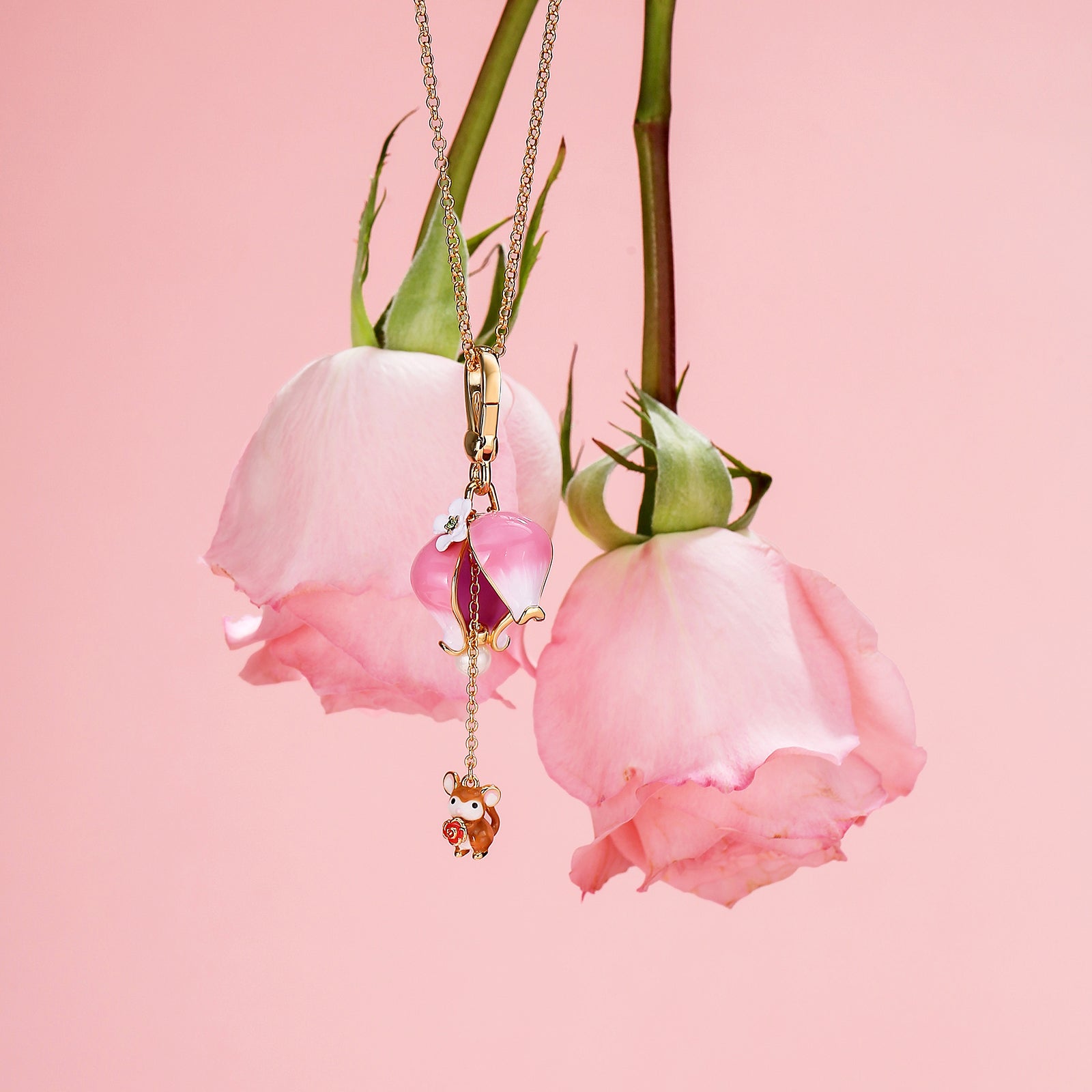 Rose Hamster Locket Necklace Gift