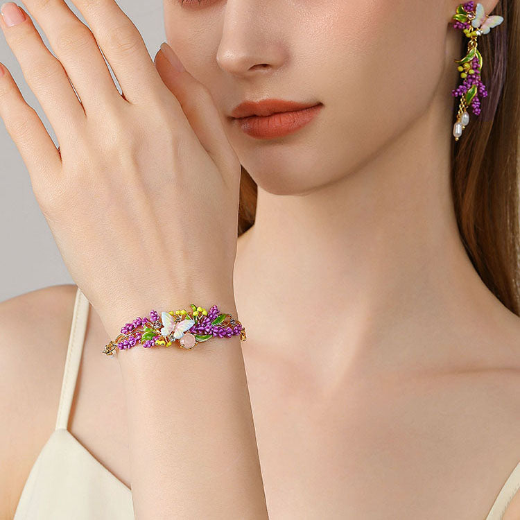 Selenichast Lavender Butterfly Bracelet with Pink Crystal