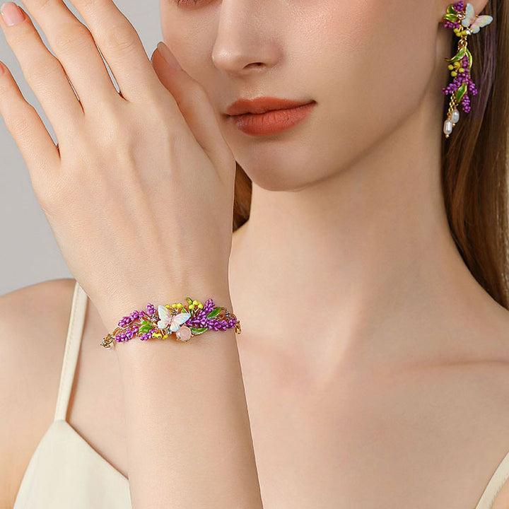 Selenichast Lavender Butterfly Bracelet with Pink Crystal