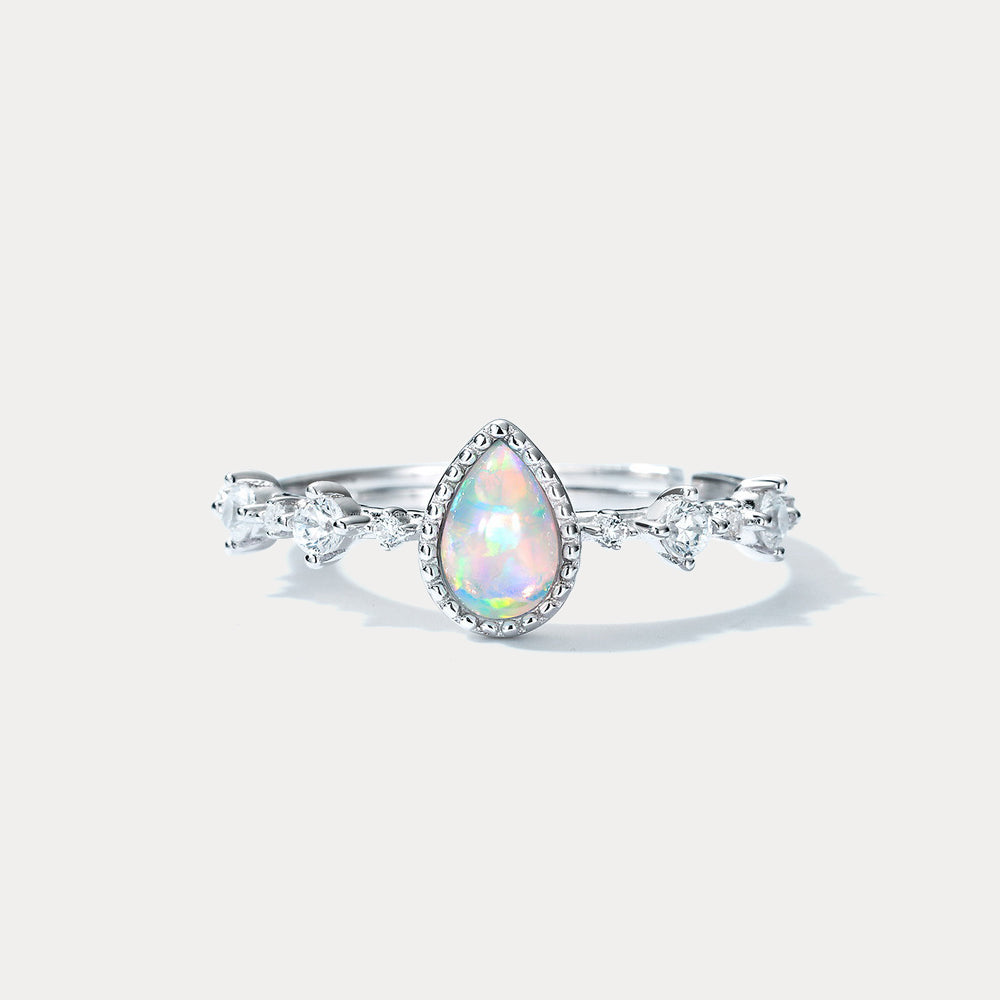 Selenichast Silver Teardrop Opal Ring