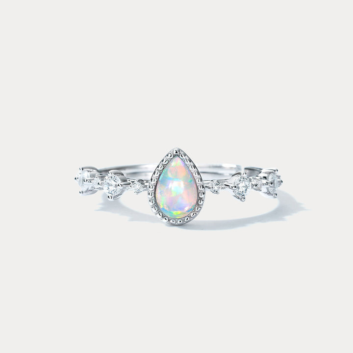 Selenichast Silver Teardrop Opal Ring