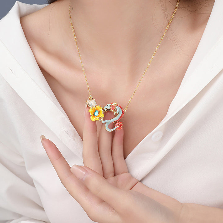 Zodiac Dragon Wintersweet Thin Gold Necklace