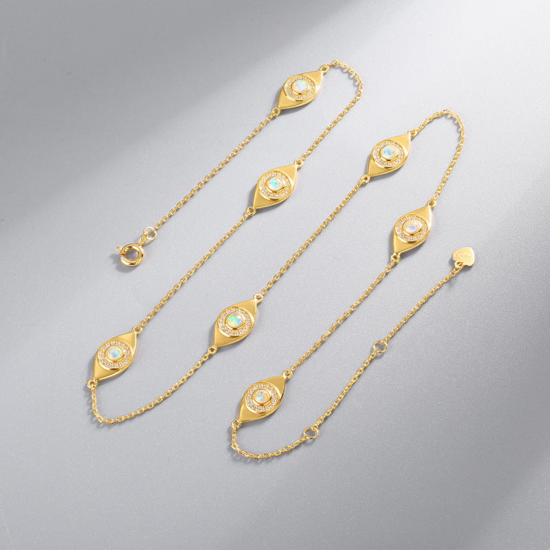 Opal Evil Eye Station Gold Necklace