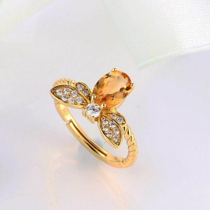 Citrine Honey Bee Sterling Silver Ring