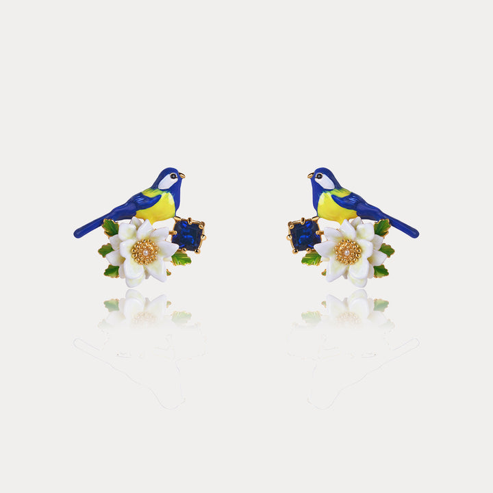 Selenichast Blue Tit Gem Stud Earrings