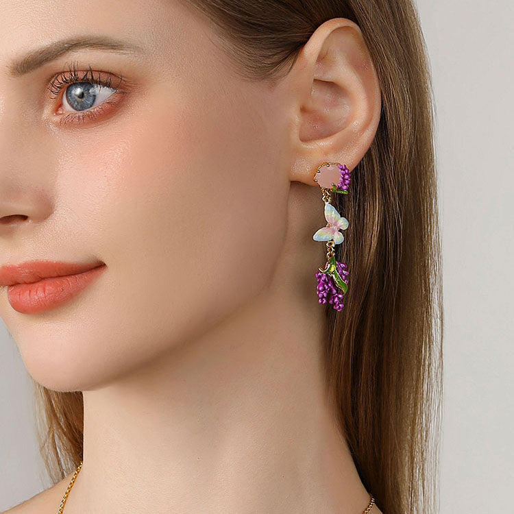 Selenichast Lavender Butterfly Earrings with Pink Crystal