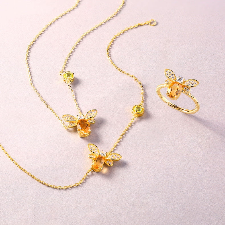 Citrine Honey Bee Necklace Gift for Women