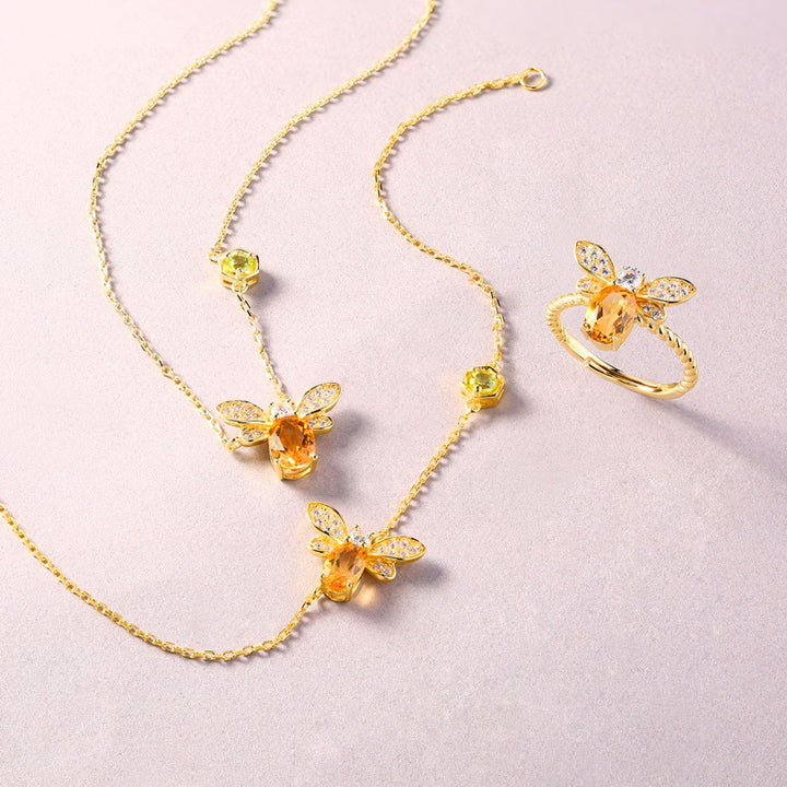 Citrine Honey Bee Bracelet Necklace Ring
