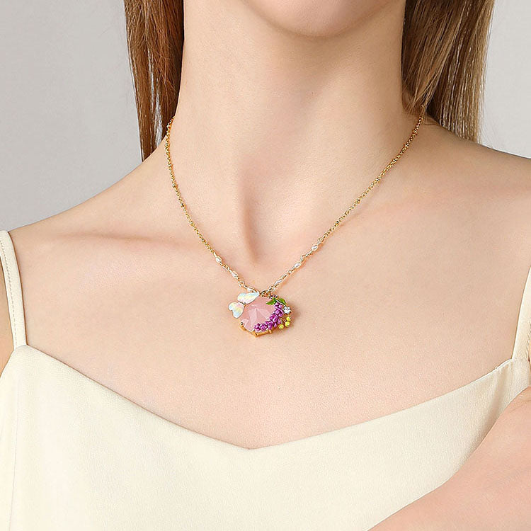 Selenichast Lavender Butterfly Pearl Necklace