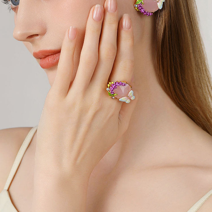Selenichast Pink Crystal Lavender Butterfly Ring