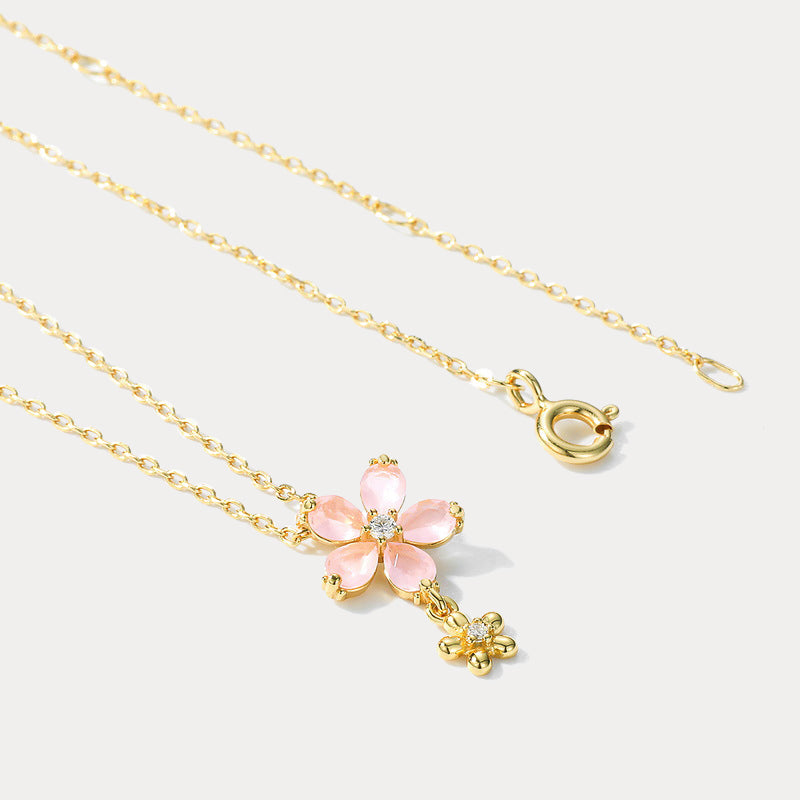 Cherry Blossom Crystal Gold Chain Necklace
