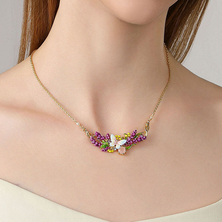 Selenichast Lavender Butterfly Necklace with Pink Crystal