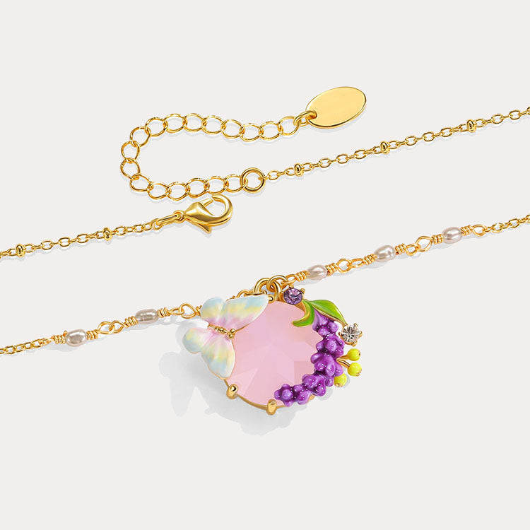Selenichast Lavender Butterfly Pearl Necklace