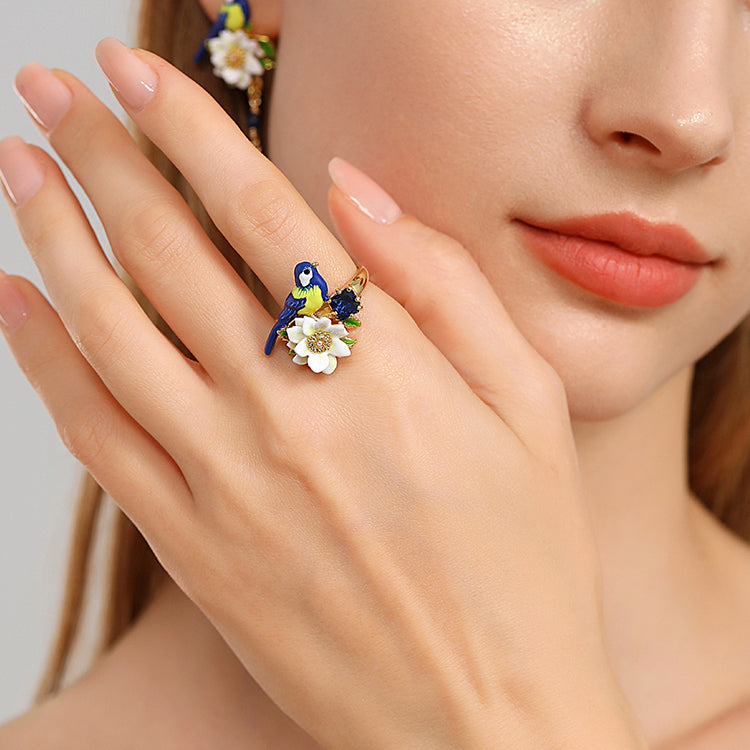 Blue Tit Gem Gold Wedding Ring