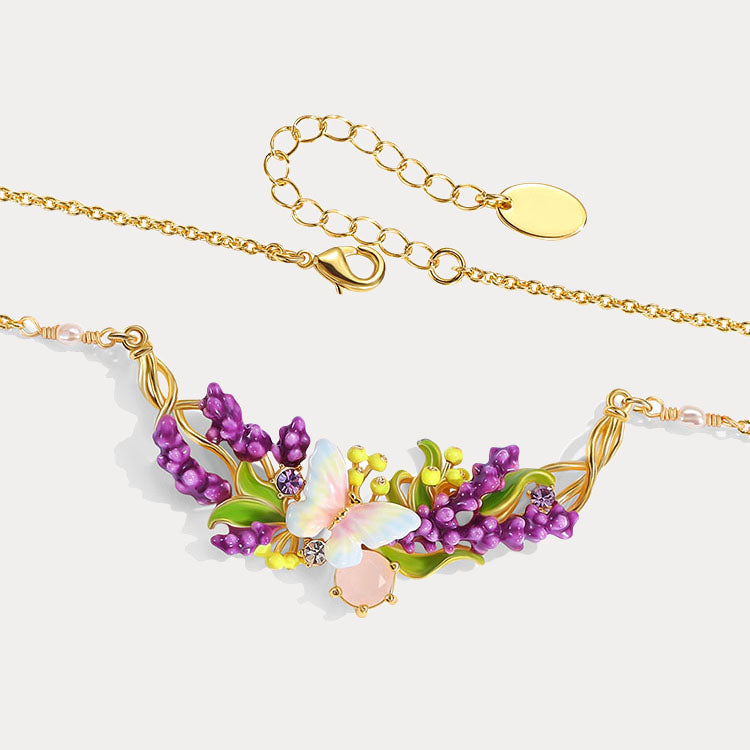 Selenichast Lavender Butterfly Necklace with Pink Crystal