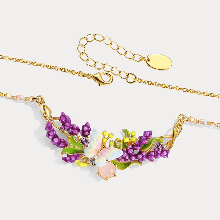 Selenichast Lavender Butterfly Necklace with Pink Crystal