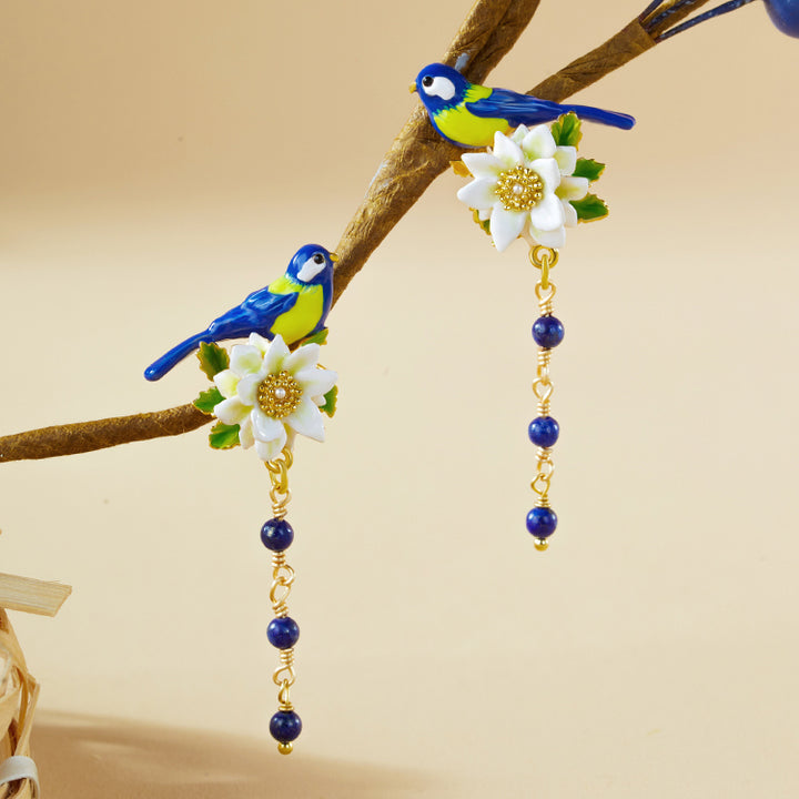 Blue Tit 18k Gold Earrings