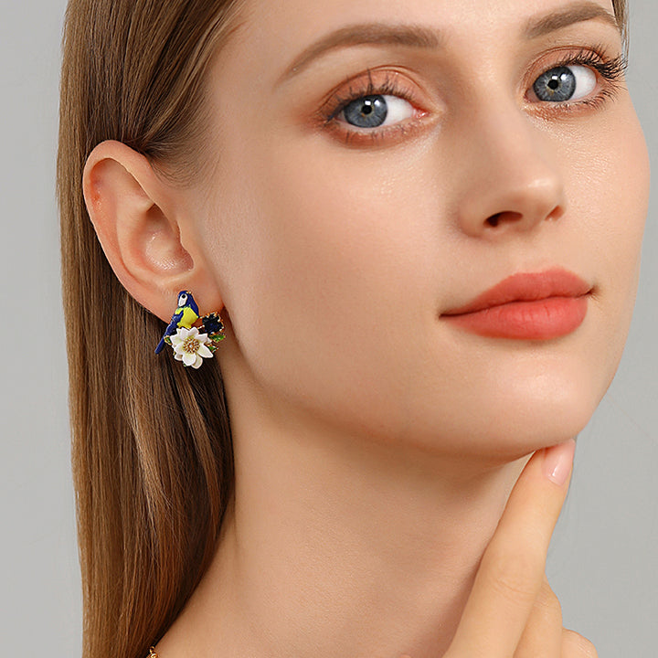 Blue Tit Gem Stud Dainty Earrings
